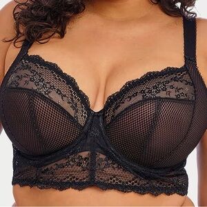 Elomi Black Lace Longline Bra with Mesh Panels